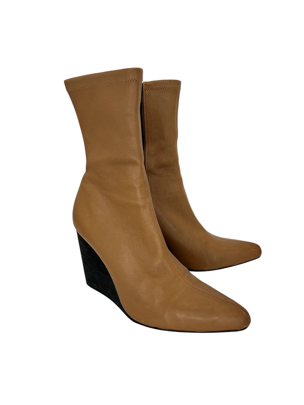 Rag & Bone Phoenix Lamb Napa Leather Wedge Boots Pointed Toe Tan Tobacco 38.5